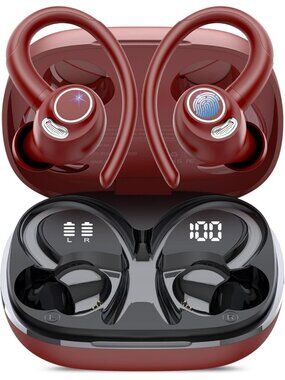 Wireless Red ENC Noise Cancelling 48H Earhooks Deep Bass Bluetooth 5.4 Earbud